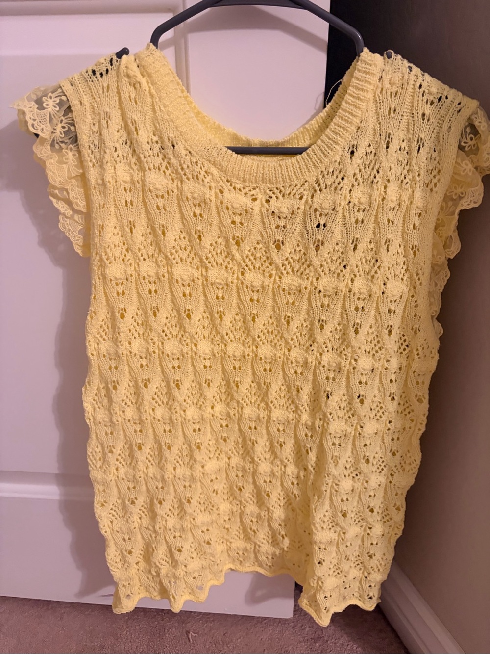 Easel Pale Yellow Openwork Knit Top
